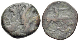 Corn-ear series, Sicily, after 211 BC. Æ Quadrans (19mm, 5.34g). Head of Hercules r., wearing lion skin. R/ Bull charging r.; grain ear above, serpent...