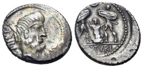 L. Titurius L.f. Sabinus, Rome, 89 BC. AR Denarius (19mm, 3.74g, 3h). Bareheaded, bearded head of King Tatius r.; palm frond before face. R/ Tarpeia f...