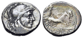Cn. Lentulus Clodianus, Rome, 88 BC. AR Denarius (18mm, 3.69g, 6h). Helmeted bust of Mars r., seen from behind. R/ Victory in biga r., holding wreath ...