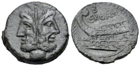 Gargilius, Ogulnius, and Vergilius (86 BC). Semuncial standard. Rome mint. Æ As (27mm, 13.86g, 9h). Laureate head of bearded Janus; I (mark of value) ...