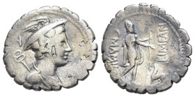 C. Mamilius Limetanus, Rome, 82 BC. AR Serrate Denarius (19mm, 3.67g, 4h). Draped bust of Mercury r., wearing winged petasus; Y above caduceus behind ...