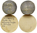 Germany. Nuremberg. Wolf Lauffer II (Master 1612, +1651). (27mm, 3.66g., 12h). ASSIDVITATE ET TOLERANTIA Hercules carrying Cretan bull. R/ FESTINA - L...