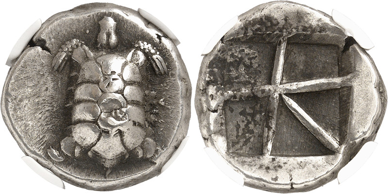 Attique - Egine
Statère en argent (457-350) 
Bel exemplaire. 
Contremarquée, ...