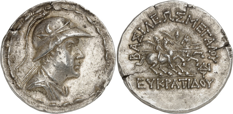 Royaume de Bactriane
Eucratide Ier (170-135) 
Tétradrachme 
Bel exemplaire. ...