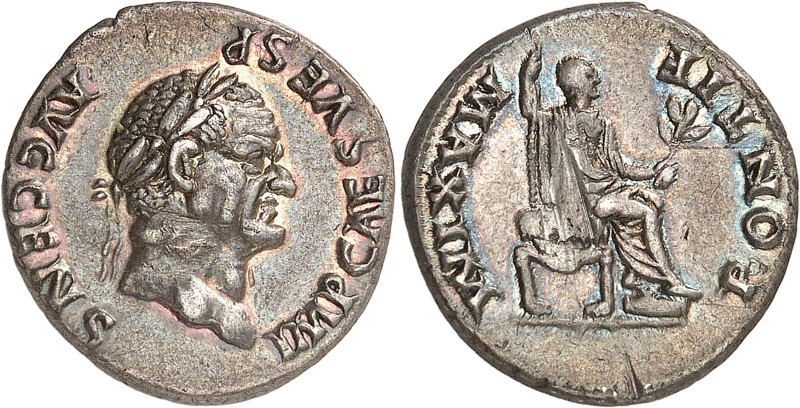 Vespasien (69-79)
Denier - Rome (73) 
Magnifique exemplaire à patine médaillie...