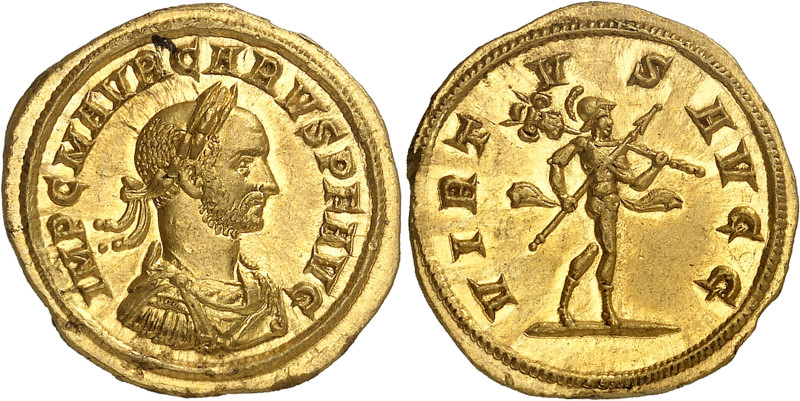 Carus (282-283)
Aureus - Rome (283) 
Magnifique exemplaire de très bon style, ...