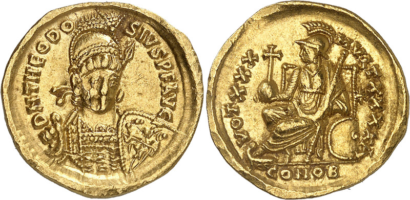 Théodose II (402-450)
Solidus - Constantinople (430-440) 
Au poids de 22 siliq...