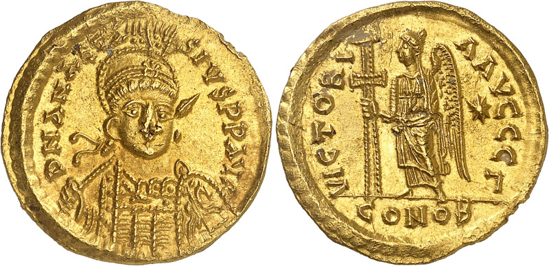 Anastase (491-518)
Solidus - Constantinople (492-507) - 3ème officine 
Bel exe...