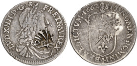 Mehmed IV (1058-1099 AH / 1648-1687)
Timmin en argent - ND (1080 AH / 1669) 
Contremarqué sur un 1/12 d'écu 1662 I Limoges de Louis XIV. 
Magnifiqu...