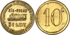 Algérie
Oran 
10 centimes en laiton - ND Aïn-Fekan 
Jeton pour les ouvriers travaillant sur le 3e lot, ligne de chemin de fer de Bel Abbes à Tizi. ...