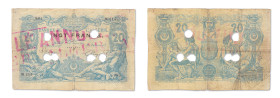 Algérie
Banque de l'Algérie 
20 Francs Type 1873 Faux d'époque 
Alger, le 27 octobre 1892 - M.214/984 
"Annulé" par 6 perforations et surchargé en...