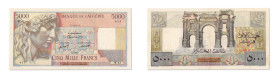 Algérie
Banque de l'Algérie 
5000 Francs 
7.1.1947 - W.42/415 
Trous d'épinglages, déchirures en marge basse et plis. 
Pick 105 
TTB