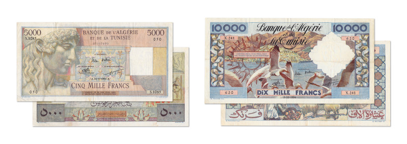 Algérie
Banque de l'Algérie et de la Tunisie 
Lot de 2 Billets 10.000et 5.000 ...