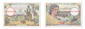 Algérie
Banque de l'Algérie 
Spécimen filigrané du 1000 francs 
(1941-42) - 0.0000/000 
"SPÉCIMEN" tamponné en rouge au recto et au verso. 
Pick ...
