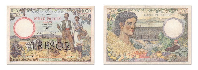 Algérie
Banque de l'Algérie 
1000 Francs 
2 Novembre 1942 - T.778/146 
"TRES...