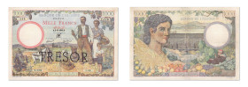 Algérie
Banque de l'Algérie 
1000 Francs 
2 Novembre 1942 - T.778/146 
"TRESOR" surchargé en noir au recto pour la Corse. 
Pick 112b (France) 
T...