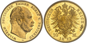 Allemagne - Prusse
Guillaume Ier (1861-1888) 
10 marks en or - 1872 A Berlin. 
Exemplaire d'une qualité exceptionnelle. 
3.98g - KM 502 - Fr. 3819...