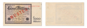 Allemagne
TOP POP ! 
Spécimen filigrané du 1 Billion Mark 
5 Novembre 1923 - B/01097548 
"MUSTER" imprimé à l'encre rouge. 
Pick manque cf. 134 ...