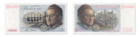 Allemagne
Banque des États Allemand 
Épreuve filigranée du 100 Deutsche Mark 
1948 - O.00/00000 
Unique - Le seul exemplaire gradé. 
Pick manque ...