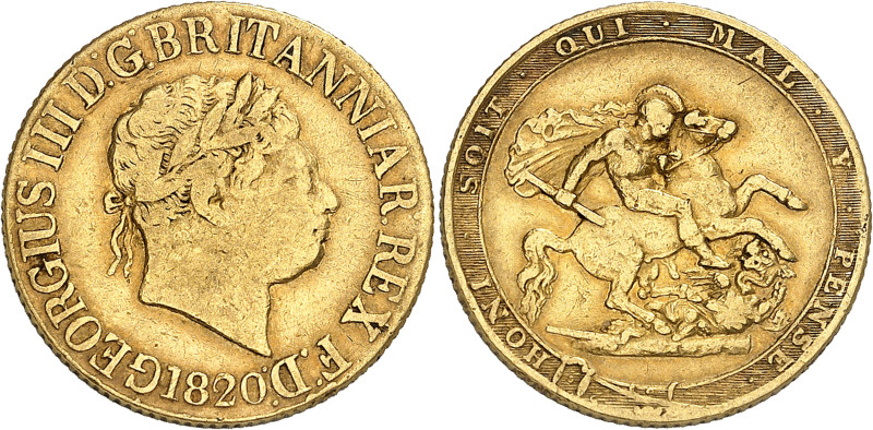 Angleterre
Georges III (1760-1820) 
Souverain en or - 1820 Londres 
Petite da...