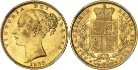 Angleterre
Victoria (1837-1901) 
Souverain en or - 1855Londres 
Initiales W.W incuses. 
Magnifique exemplaire. 
7.99g - KM 736.1 
Superbe à FDC ...