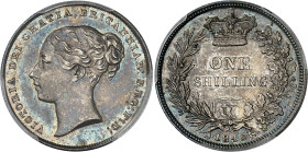 Angleterre
Victoria (1837-1901) 
Shilling en argent - 1843 Londres 
Bel exemplaire de patine bleutée. 
Rare. 
5.66g - KM 734.1 - S. 3904 
Superb...