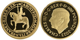 Angleterre
Charles III (2022 à nos jours) 
Épreuve en or sur flan bruni de la 100 pounds or - 2023 - Première emission 
D'une qualité remarquable. ...