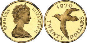 Bermudes
Elisabeth II (1952-2022) 
Épreuve en or sur flan bruni du 20 dollars - 1970 
Rare, seulement 1.000 exemplaires. 
Le deuxième plus haut gr...