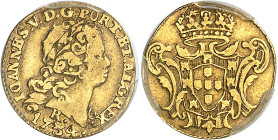 Brésil
Jean V (1706-1750) 
800 reis en or - 1734 R Rio 
Rare. 
KM 153 
TB - PCGS VF DETAIL Exc. Clipping