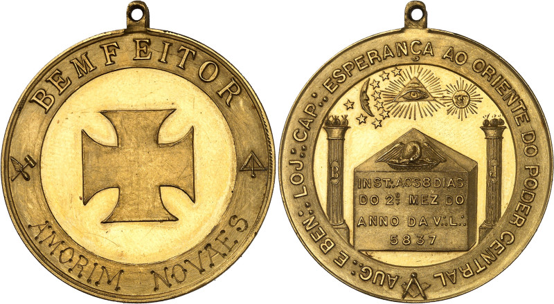 Brésil
Pierre II (1831-1889) 
Jeton maçonnique en or - 5837 (1837) 
Grand Ori...