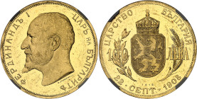 Bulgarie
Ferdinand Ier (1887-1918) 
100 leva en or - 1912 Vienne 
D'aspect flan bruni. 
Très rare dans cette qualité. 
32.25g - KM 34 - Fr. 5 
S...