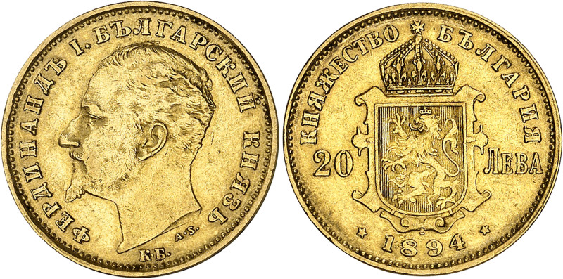Bulgarie
Ferdinand Ier (1887-1918) 
20 leva en or - 1894 KB Kremnitz 
Bel exe...