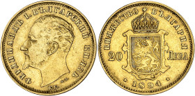 Bulgarie
Ferdinand Ier (1887-1918) 
20 leva en or - 1894 KB Kremnitz 
Bel exemplaire. 
6.45g - KM 20 - Fr. 3 
Superbe - AU