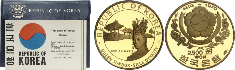 Corée
République (1948 à nos jours) 
Épreuve en or su flan bruni du 2.500 won ...