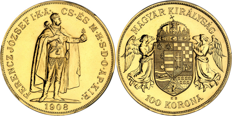 Hongrie
François-Joseph Ier (1848-1916) 
100 couronnes en or - 1908 KB Kremnit...