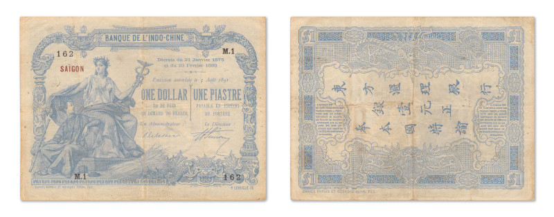 Indochine
Banque de l'Indochine 
1 Dollar / 1 Piastre Saïgon 
3 Août 1891 - M...