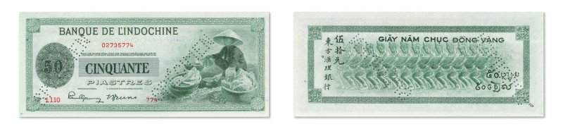 Indochine
Banque de l'Indochine 
Spécimen du 50 Piastres 
ND (1945) - L110/77...