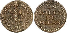 Italie - Lombardie
Siège de Mantoue 
Soldo en métal de cloche - 1799 
Magnifique exemplaire. 
Très rare qualité pour la frappe en métal de cloche....