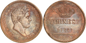 Italie - Naples
Ferdinand II (1830-1859) 
10 tornesi en cuivre - 1840 
Bel exemplaire. 
Rare dans cette qualité. 
29.09g - KM 331 - MIR 519 
Sup...