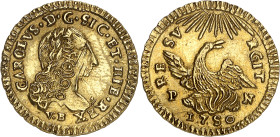 Italie - Sicile
Charles III dit "de Bourbon" (1734-1759) 
Once en or - 1750 VB-PN Palerme 
Bel exemplaire. 
4.45g - KM C 14a 
Superbe - AU