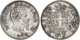 Italie
Victor-Emmanuel II (1861-1878) 
Lire en argent - 1862 N Naples 
Léger nettoyage. 
4.94g - KM 5.2 
Superbe - AU