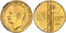 Italie
Victor-Emmanuel III (1900-1946) 
20 lires en or - 1923 R Rome 
Magnifique exemplaire. 
6.45 - KM 64 
Superbe à FDC - NGC MS 62