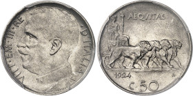 Italie
Victor-Emmanuel III (1900-1946) 
50 centesimi en cupro-nickel - 1924 R Rome 
Tranche lisse. 
D'une qualité remarquable. 
 6.0g - Mont. 241...