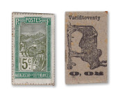 Madagascar
TOP POP ! 
Émission de monnaie de timbre 
5 Centimes 
ND (1916-17)- Sans numérotation 
D'une qualité remarquable. 
Pick 16 - Kolsky 8...