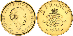 Monaco
Rainier III (1949-2005) 
Piéfort en or du 2 francs nickel - 1982 
Magnifique exemplaire d'une qualité exceptionnelle. 
Très rare, seulement...
