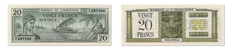 Nouvelle-Calédonie
Banque de l'Indochine 
Spécimen par annulation du 20 Francs...