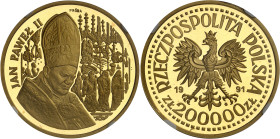 Pologne
IIIème République (1989 à nos jours) 
Essai en or sur flan bruni du 200.000 zloty - 1991 Jean Paul II 
Magnifique exemplaire. 
Rare, seule...