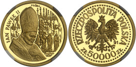 Pologne
IIIème République (1989 à nos jours) 
Essai en or sur flan bruni du 50.000 zloty - 1991 Jean Paul II 
Magnifique exemplaire. 
Rare, seulem...