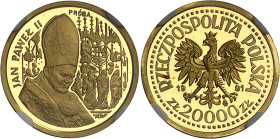 Pologne
IIIème République (1989 à nos jours) 
Essai en or sur flan bruni du 20.000 zloty - 1991 Jean Paul II 
Magnifique exemplaire. 
Rare, seulem...