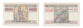 Sarre
Occupation Française (1947 à 1956) 
10 Mark 1947 
Y.9/90608 
D'une qualité remarquable, Rare. 
Seulement 4 exemplaires connus avec cet alph...